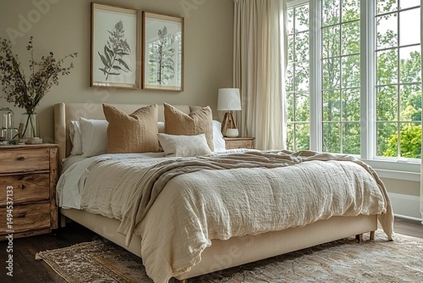 Fototapeta Natural textures and linen fabric bedding high resolution photo