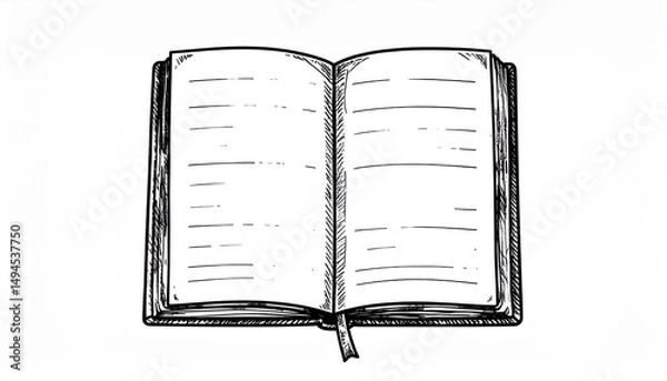 Fototapeta book. Black and white sketch style hand drawn notebook front view.