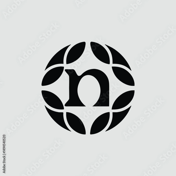 Fototapeta Elegant letter n logo design surrounded by floral or leaf elements