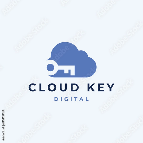 Fototapeta digital or cloud storage logo with key