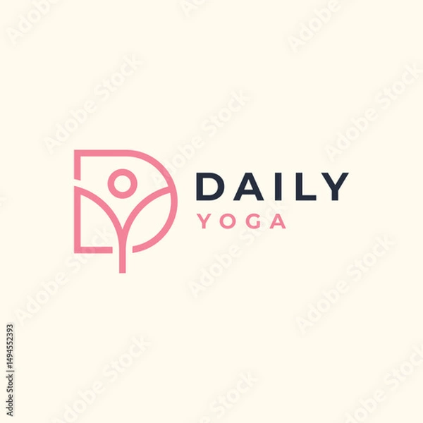 Fototapeta yoga logo or monogram initial letter D with a person posing stretching both arms