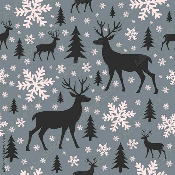 Obraz Grey Winter Pattern with Dark Deer