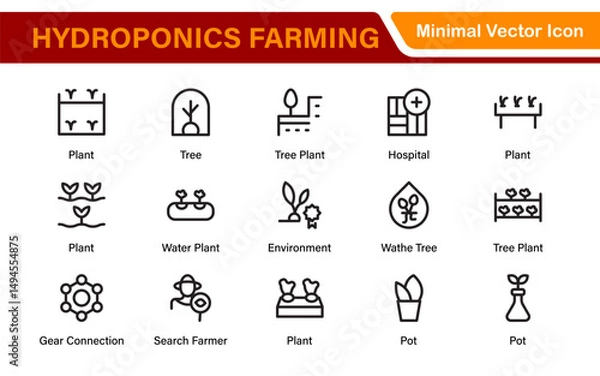 Fototapeta Hydroponics and Vertical Farming Icon Pack – Minimalist Line Vector Illustrations for Eco-Friendly Agriculture, Sustainable Farming, and Indoor Growing Solutions