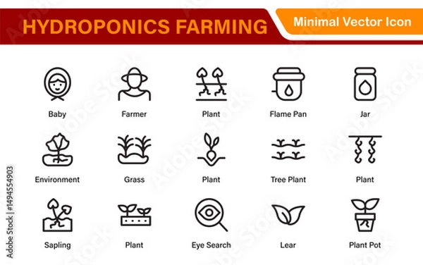 Fototapeta Hydroponics and Vertical Farming Icon Pack – Minimalist Line Vector Illustrations for Eco-Friendly Agriculture, Sustainable Farming, and Indoor Growing Solutions