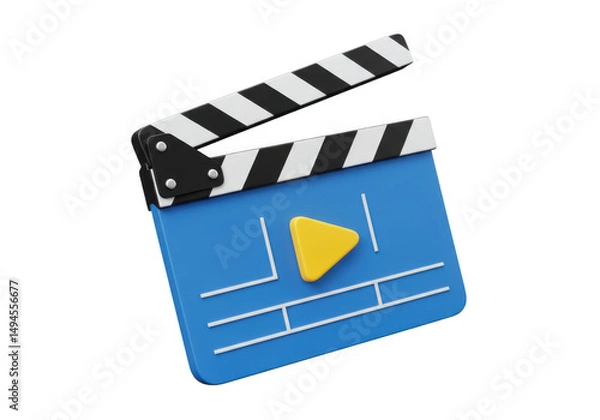 Fototapeta Blue clapperboard isolated on transparent background