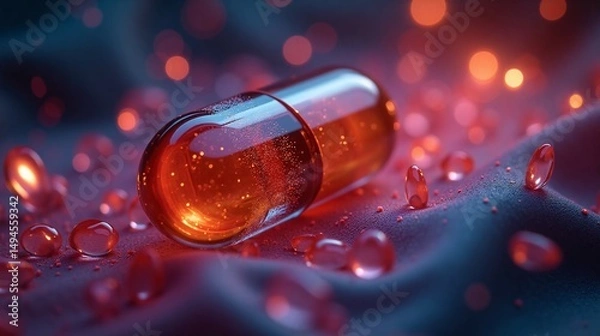 Fototapeta Close-up of a Red Pill on a Silky Surface