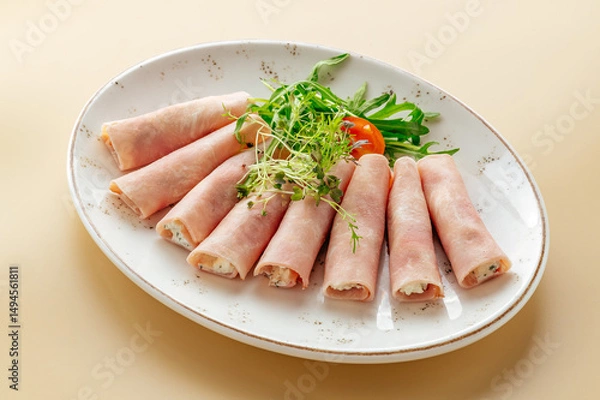 Fototapeta rolls with ham and herbs