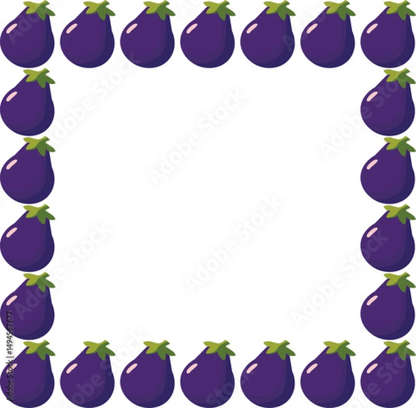 Fototapeta Decorative square frame made with stylized eggplants. Ideal for food-related layouts, natural product designs, digital materials, and graphic compositions.