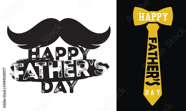 Fototapeta Happy Fathers day Fathers and sons or daughters - Bow Tie and Mustache Vector illustration Design for Dad's Celebration and Greetings