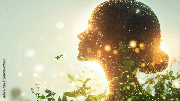 Obraz Eternal Harmony: A captivating silhouette of a woman, harmoniously blended with the natural world. The image evokes feelings of balance and serenity.
