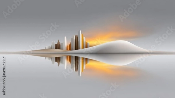 Fototapeta Reflections and Abstract Textures: A Journey into Fantasy Art with a White Building and Water