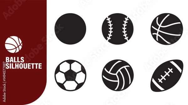 Fototapeta Assorted Ball Poses Silhouette Set