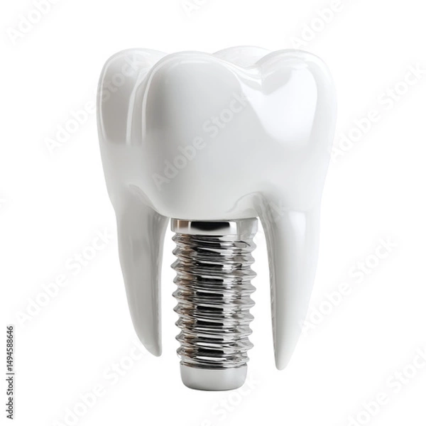 Fototapeta A gleaming white dental implant is displayed against a clean white background, representing modern dentistry and tooth replacement solutions for oral health care.