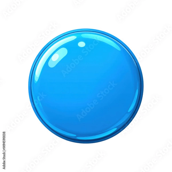 Obraz A shiny blue button with a plastic frame is isolated on a white background, presenting a clean and simple design suitable for various digital applications.