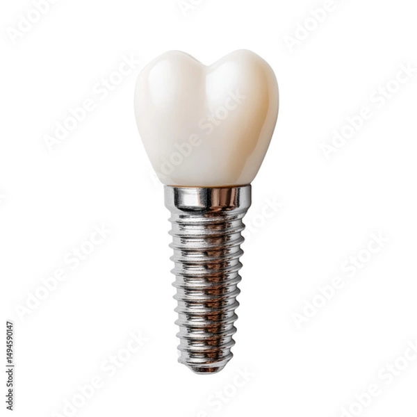 Fototapeta A single dental implant with a ceramic crown is displayed against a plain background offe a clear view of restorative dentistry advancements available today.