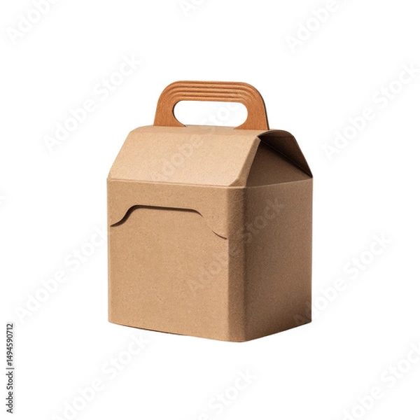 Fototapeta A simple brown cardboard box with a handle sits isolated against a white background, ready to hold goods for packaging, delivery, or convenient storage.