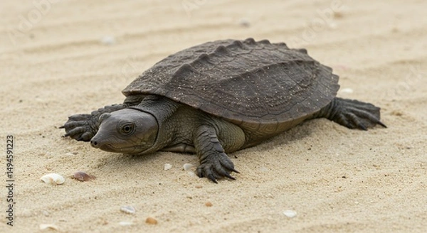 Fototapeta Adorable Baby Turtle on Sandy Beach