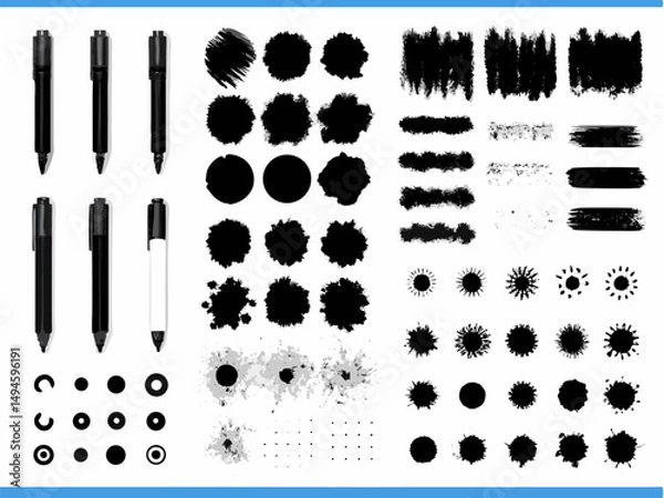 Obraz Black ink grunge splash set vector illustration