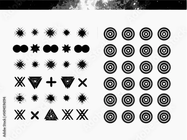 Obraz Black and white web icon set with round computer buttons and arrow play stop symbols for business website design