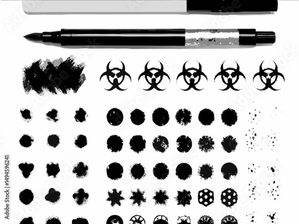 Obraz Cosmetic makeup brushes set with floral design elements and butterfly silhouette illustration