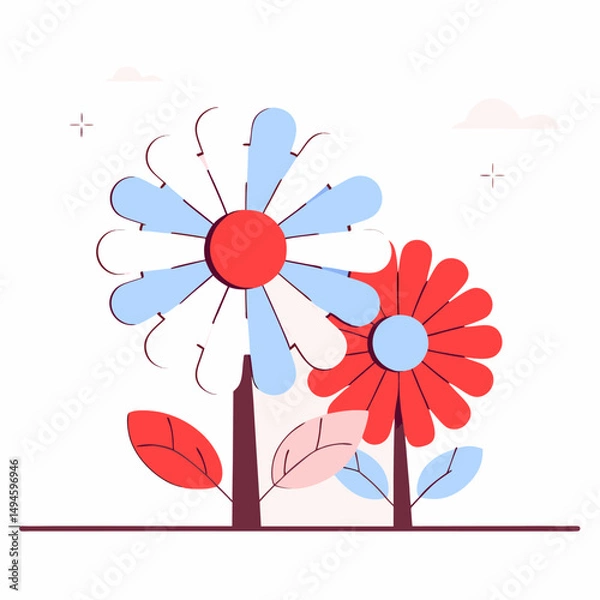 Obraz Abstract floral vector illustration with pink spring flowers and leaves for nature design