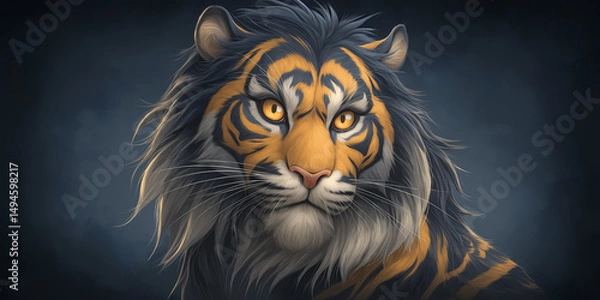 Obraz Golden Tiger: A regal tiger with striking amber eyes, showcasing its majestic presence in a dramatic setting, and embodying the raw power and beauty of the wild.