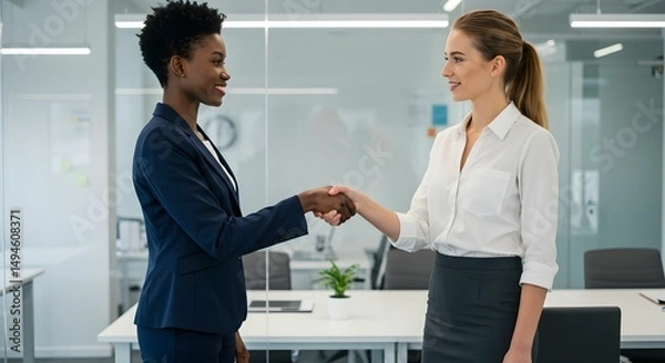 Obraz Two professional women facing each other and clasping hands