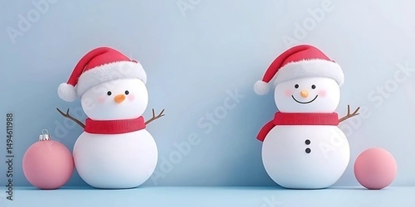 Obraz Two snowmen with red hats and scarves (1)