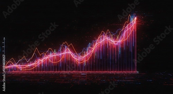 Fototapeta Neon Stock Market Chart: Dynamic Growth Visualized