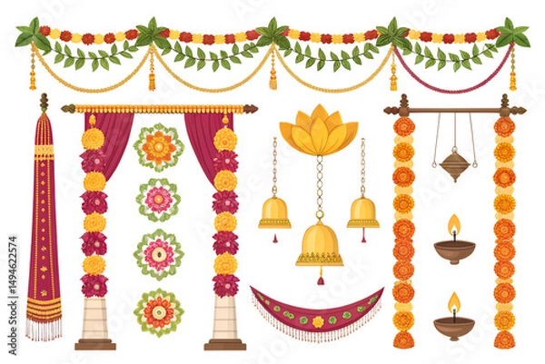 Fototapeta traditional durga puja mandap decor elements for festive design projects

