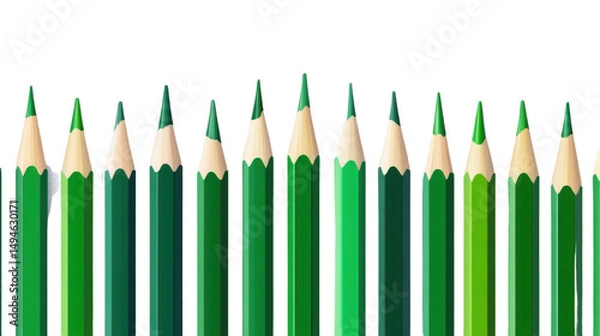 Obraz "Set of Green Color Pencils Neatly Arranged and Isolated on White Background"