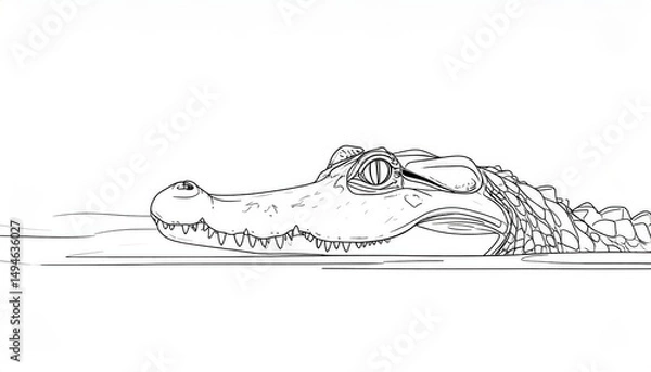 Fototapeta Simple line drawing of a crocodile's head and upper body.