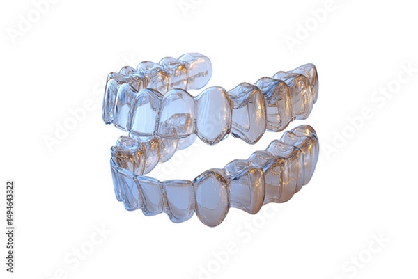Fototapeta Transparent dental aligners with slight blue tint designed for invisible teeth correction, isolated on a transparent background