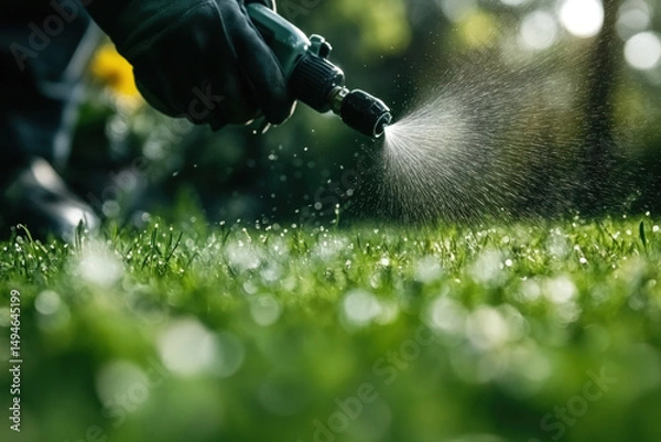Obraz Person spraying pesticide on lawn