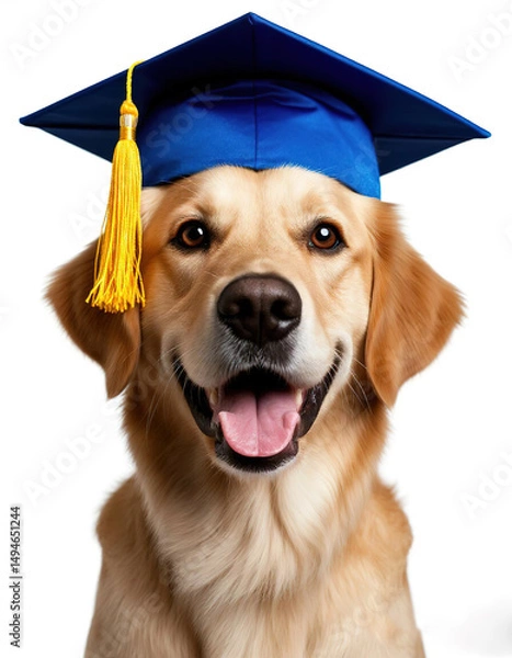 Fototapeta dog in graduation cap on white background. education, training.