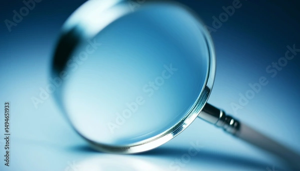 Fototapeta Magnifying Glass on Dark Blue Background – Sleek Minimalist Object for Analysis, Research, and Investigation with Modern Contrast, Clarity, and Professional Composition