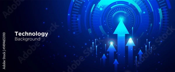 Fototapeta Business Technology Growth Arrow On Dark Blue Background With Future World Rings Neon Light Effect For Presentation Illustration