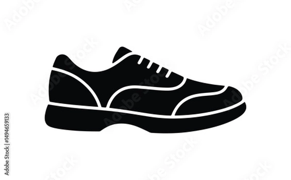 Fototapeta Black and White of a LaceUp Shoe, Silhouette Style, Isolated on White Background