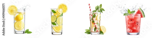 Fototapeta Refreshing citrus drinks in glasses with lemon and lime slices