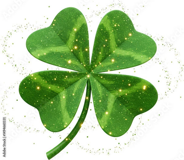 Obraz Sparkling Green Four Leaf Clover with Glitter St Patrick s Day Irish Luck