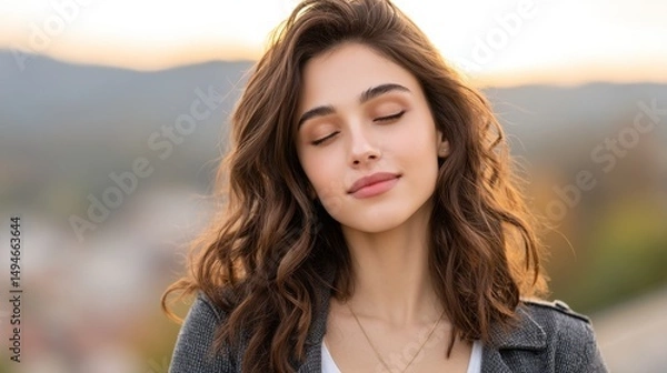 Obraz The desire for clean, natural air. A close-up image of a nose inhaling, with visible air or breeze flowing in.
