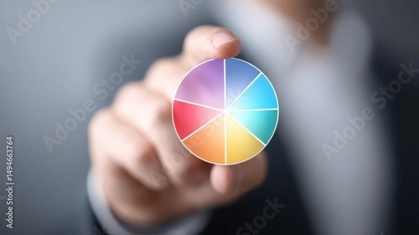 Obraz A pie chart alongside an executive or businessperson, symbolizing business analysis, planning, and evaluation. It reflects investment allocation, competitors, sales, and profit distribution.