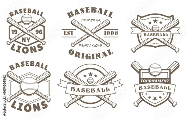 Obraz A Unique and Vintage Collection of Classic Baseball Logos Featuring Bats and Balls