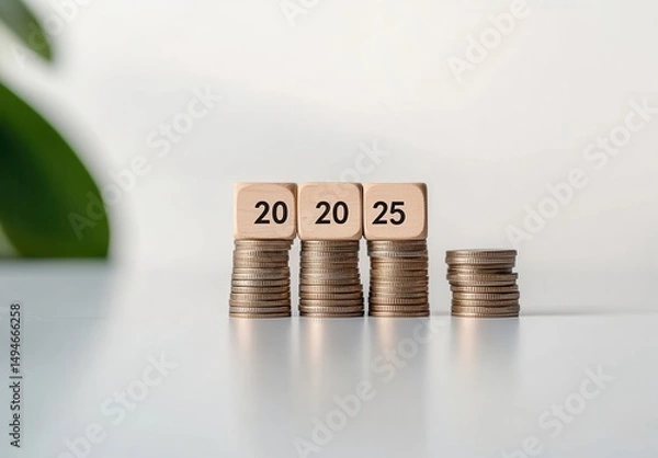 Obraz Financial Growth Coins Stacked with Number Cubes
