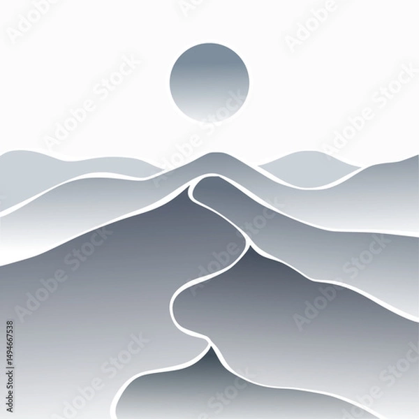 Obraz Abstract lanscape panorama posters. Organic shapes matisse style, naive art, contemporary backgrounds. sun and mountains vector illustration	