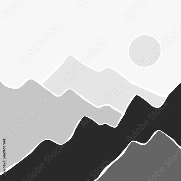 Obraz Abstract lanscape panorama posters. Organic shapes matisse style, naive art, contemporary backgrounds. sun and mountains vector illustration	