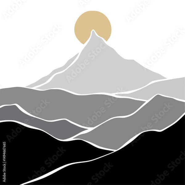 Obraz Abstract lanscape panorama posters. Organic shapes matisse style, naive art, contemporary backgrounds. beach and mountains vector illustration	