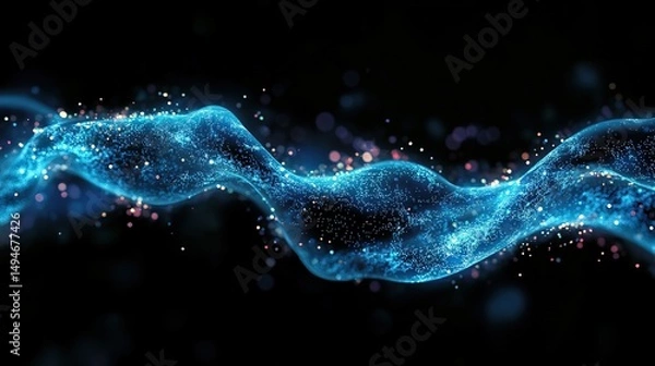 Fototapeta A microscopic view of glowing DNA strands twisting in a dark background