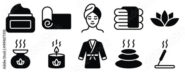 Obraz Sauna Icon Set Solid Style Collection representing heat therapy relaxation and wellness practices suitable for spa services health resorts and lifestyle applications