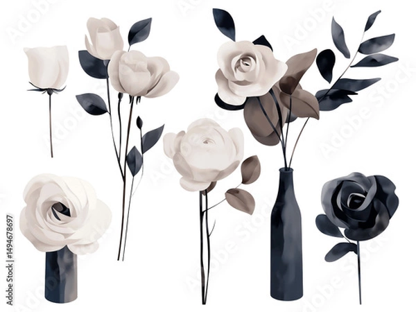Fototapeta Elegant black and beige rose design for modern decor aesthetics
